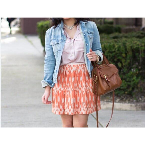 J. Crew Skirt Women Size 6 Orange Ikat Pleated A-Line Preppy Twee Dainty - Picture 1 of 9